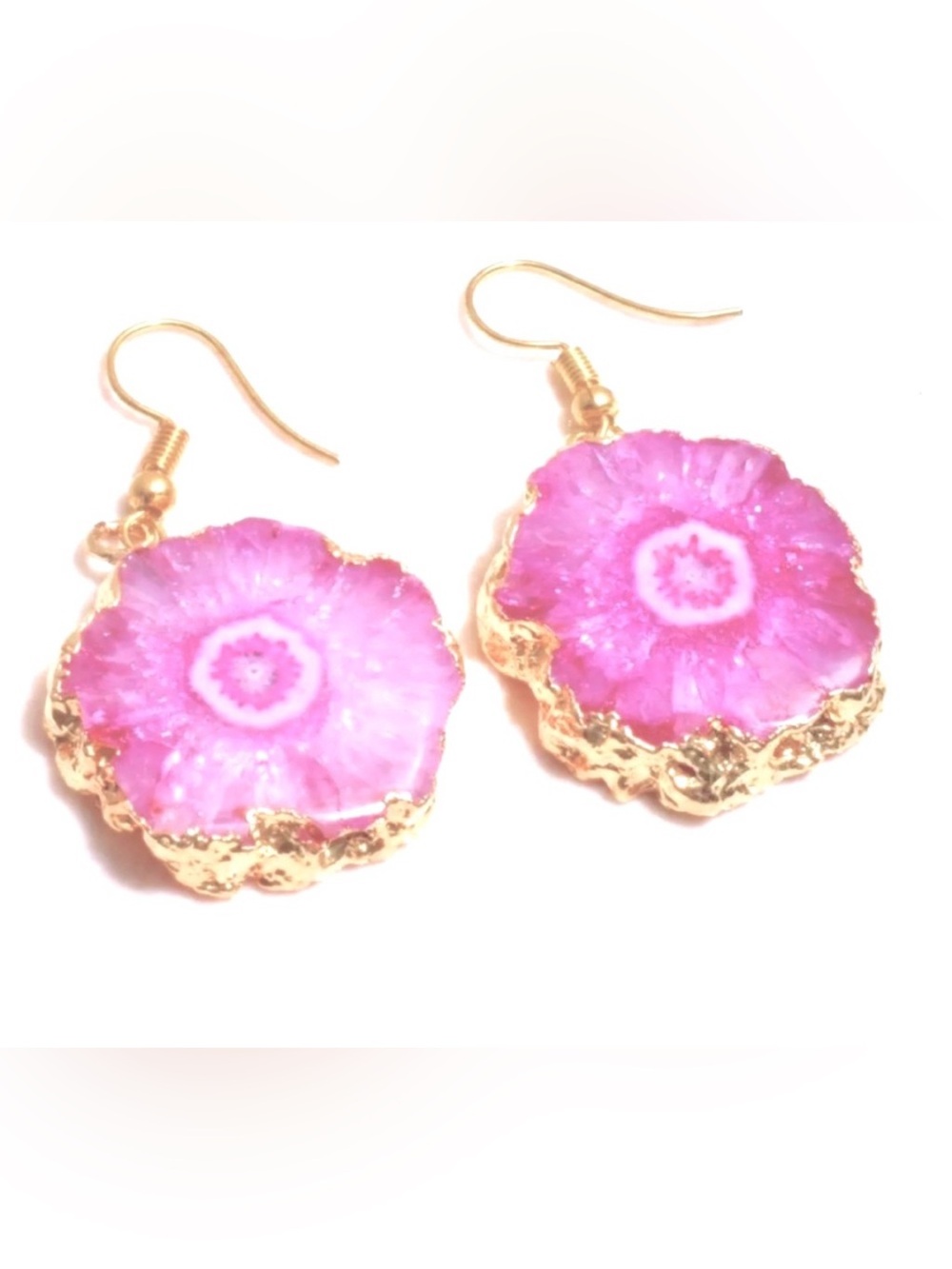 Pink Solar Quartz Druzy Gold Edge Earrings